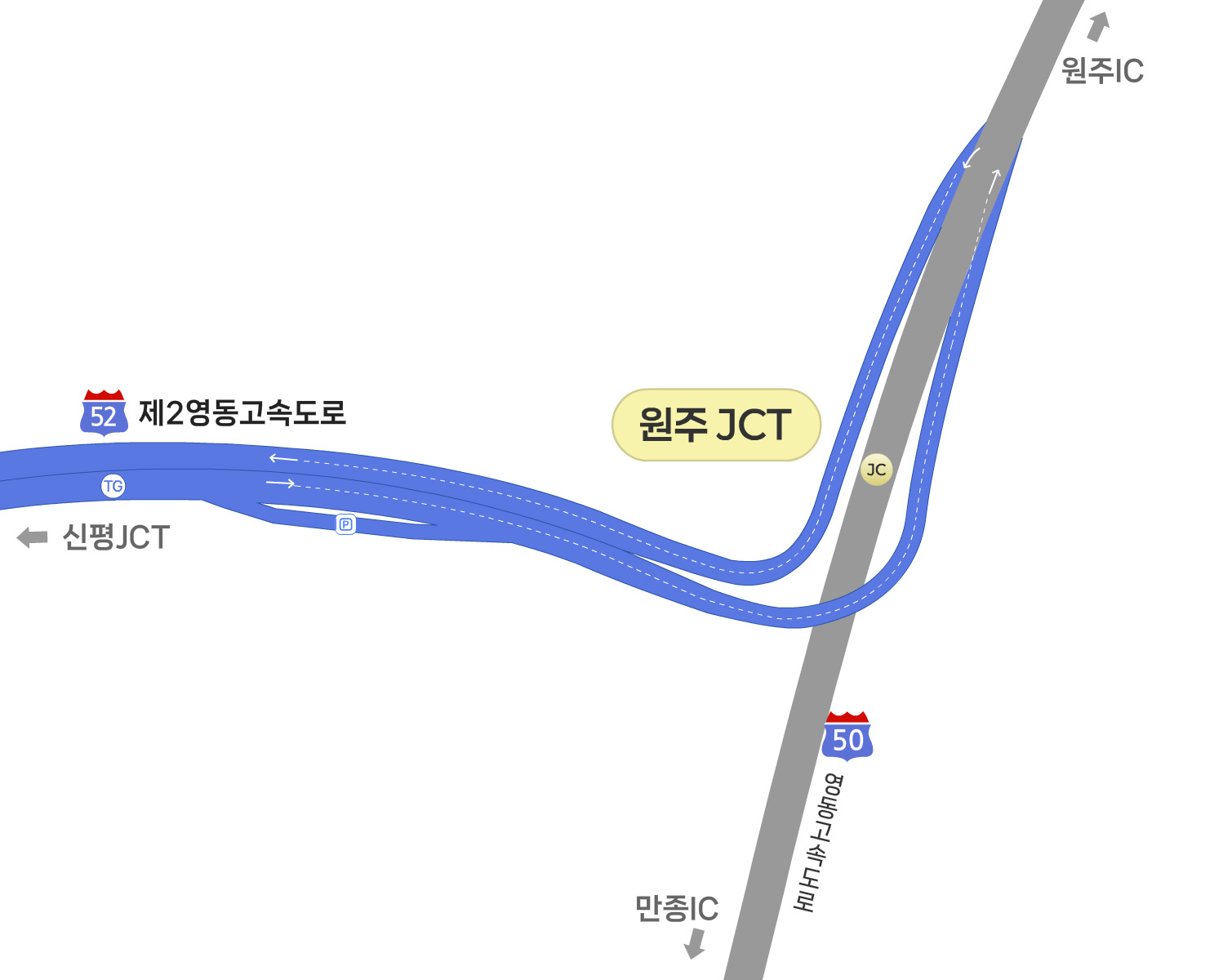 원주JCT 진출입 안내도