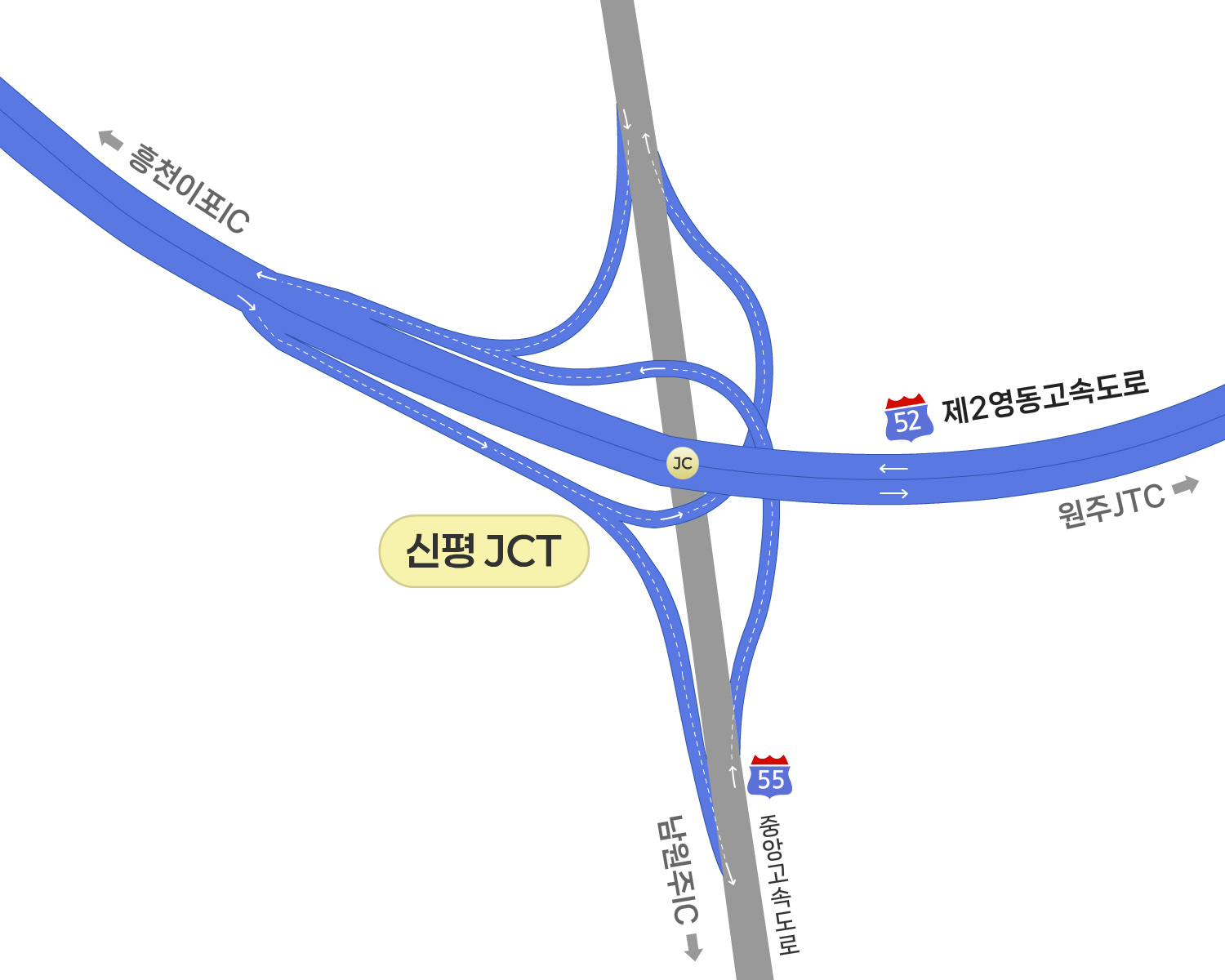 신평JCT 진출입 안내도
